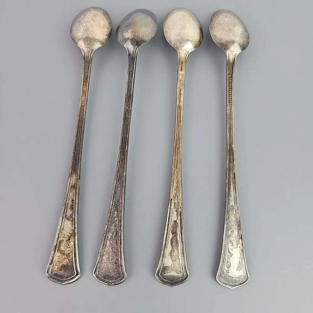 S.E.B. Samuel E. Bernstein Silver Plate Ice Tea Spoons Copper Core Set 4